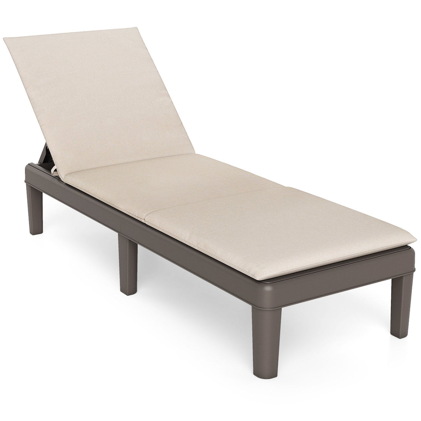 Patio Lounge Outdoor Recliner Chair with Cushion 3-Position Adjustable Backrest-Gray - Beige