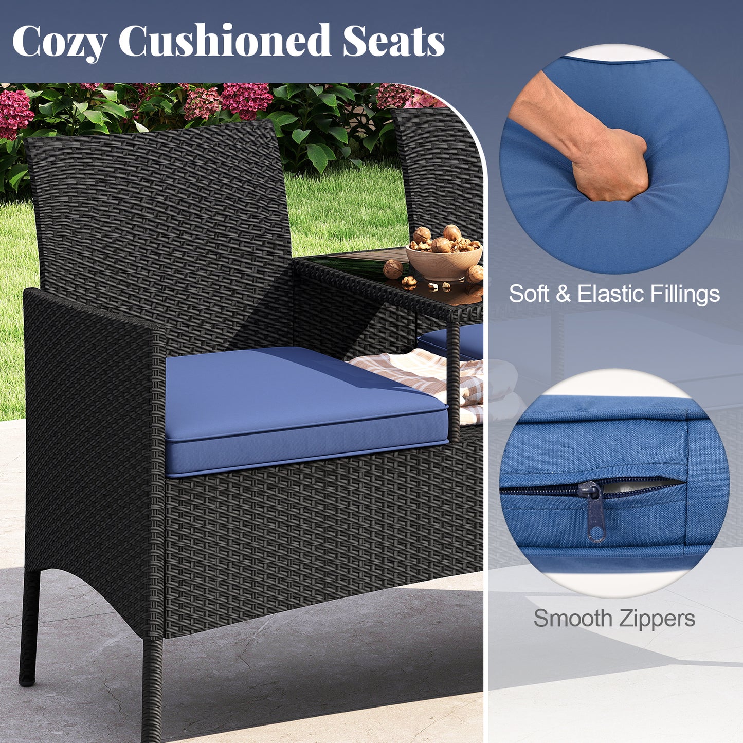 Patio Loveseat with Built-in Table for Backyard Porch