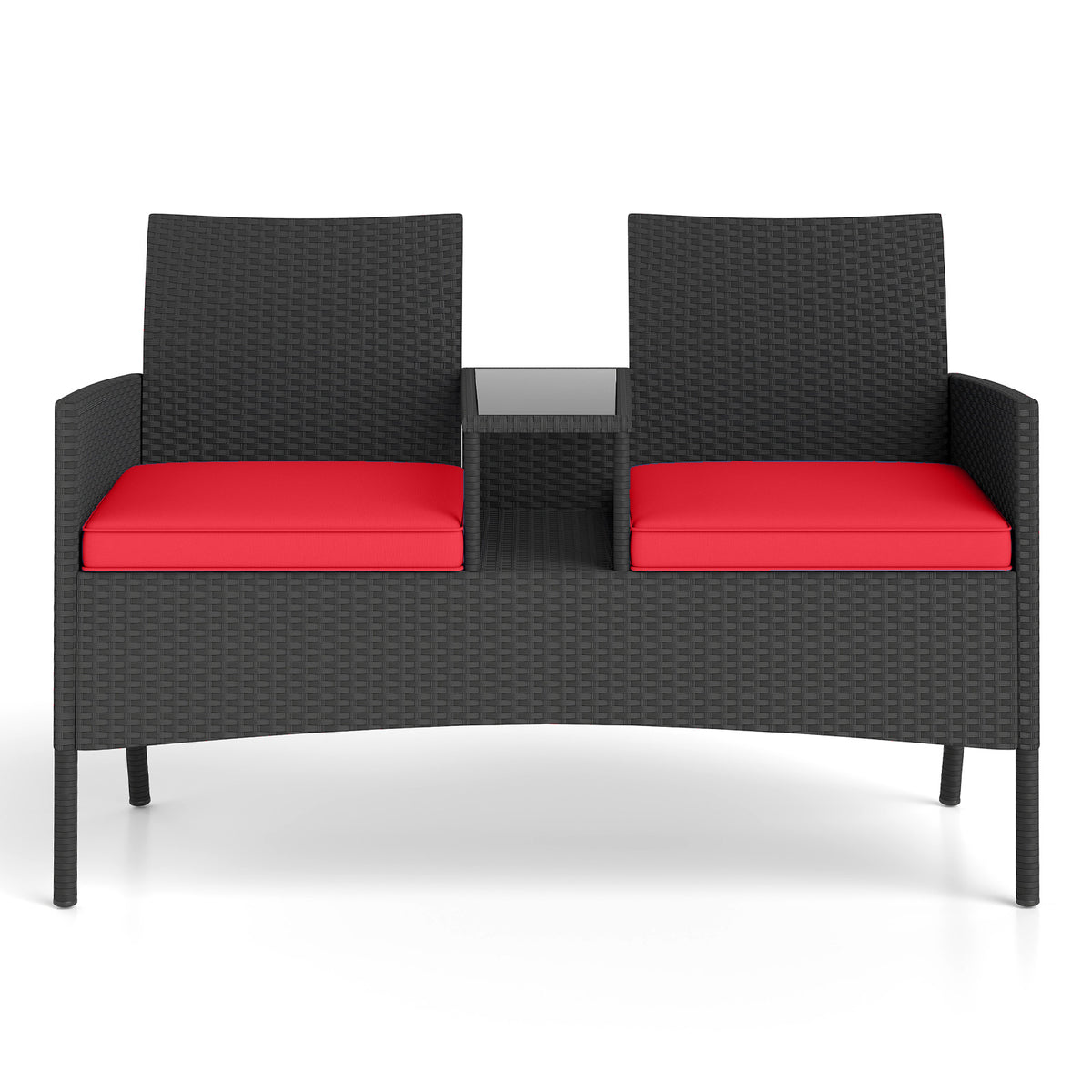 Patio Loveseat with Built-in Table for Backyard Porch-Navy - Red