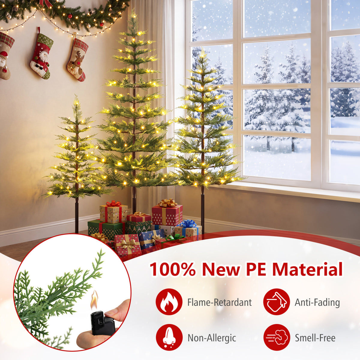 Pre-Lit Cypress Christmas Tree Set of 3 with LED Lights