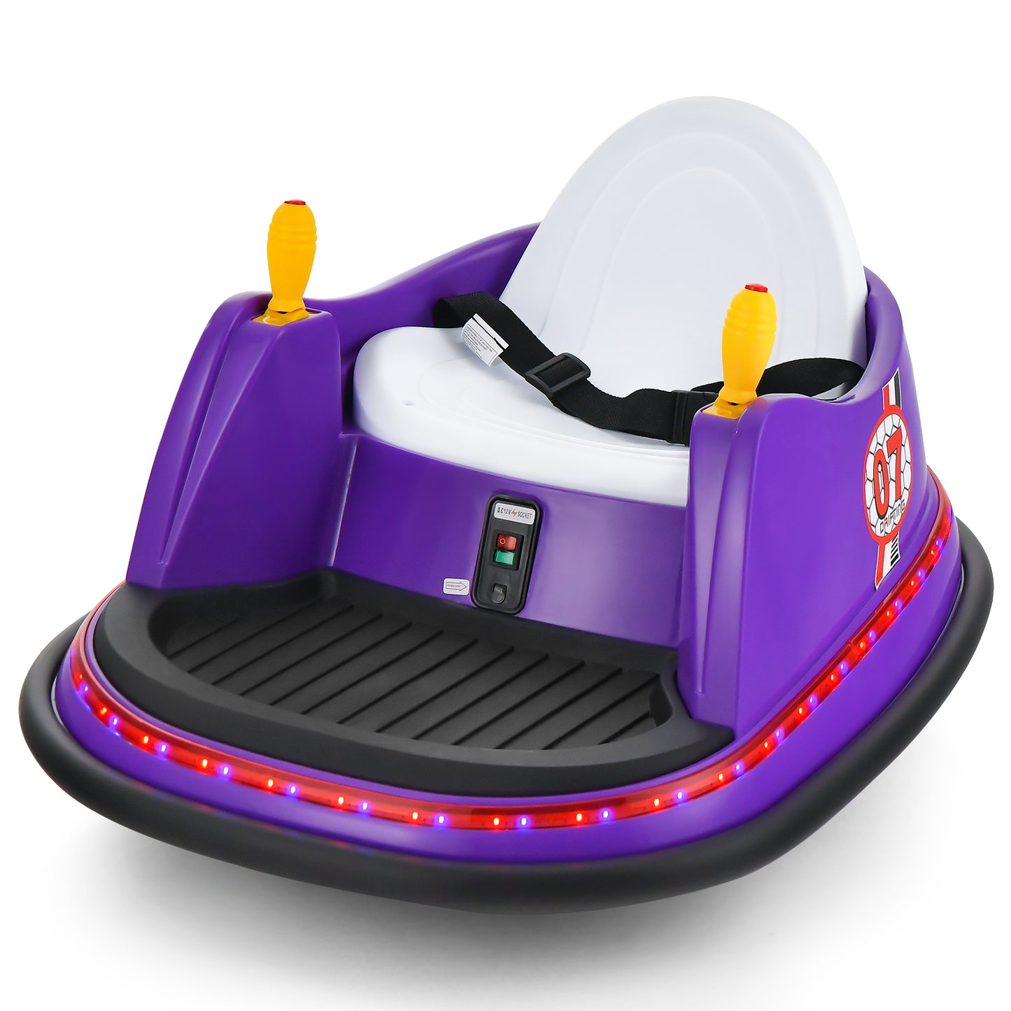 12V Electric Kids Ride On Bumper Car with Flashing Lights for Toddlers-Red - Purple