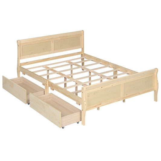 Queen Size Bed Frame with 2 Storage Drawers and Footboard