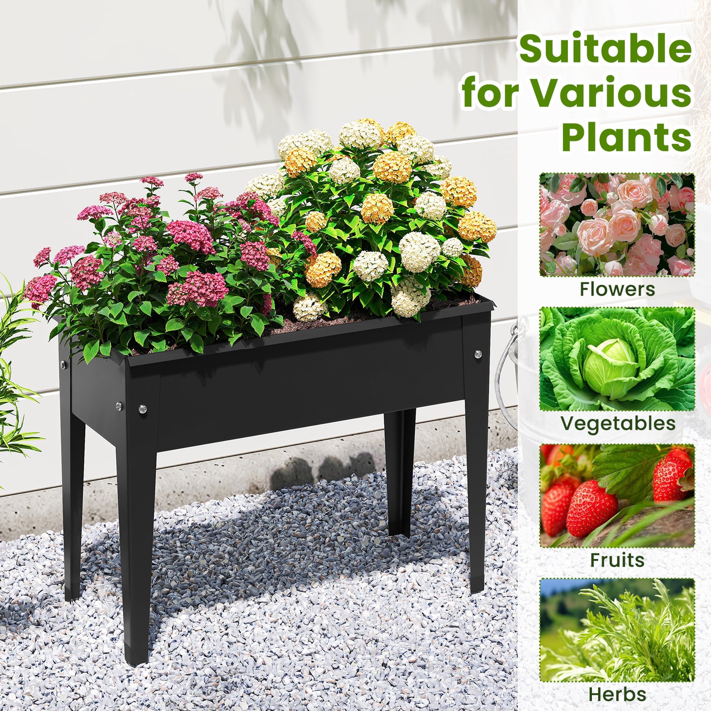 Raised Garden Bed Elevated Metal Planter Box with Legs Drainage Holes-S