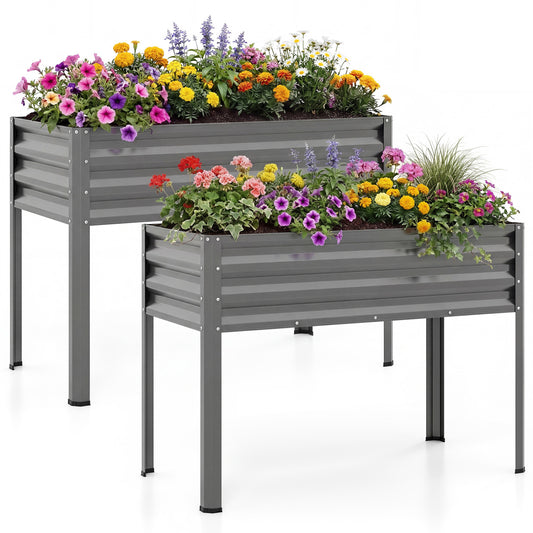 Raised Garden Bed Set of 2 Electro-Coating Metal Large Elevated Planter Box