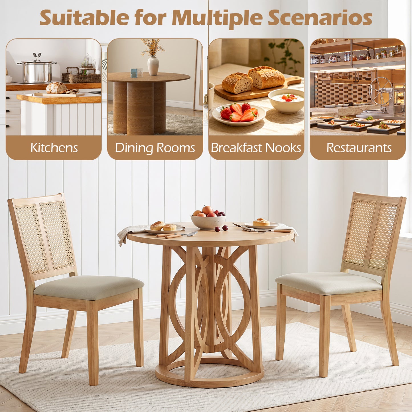 Rattan Dining Chairs Set of 4 with Padded Seats