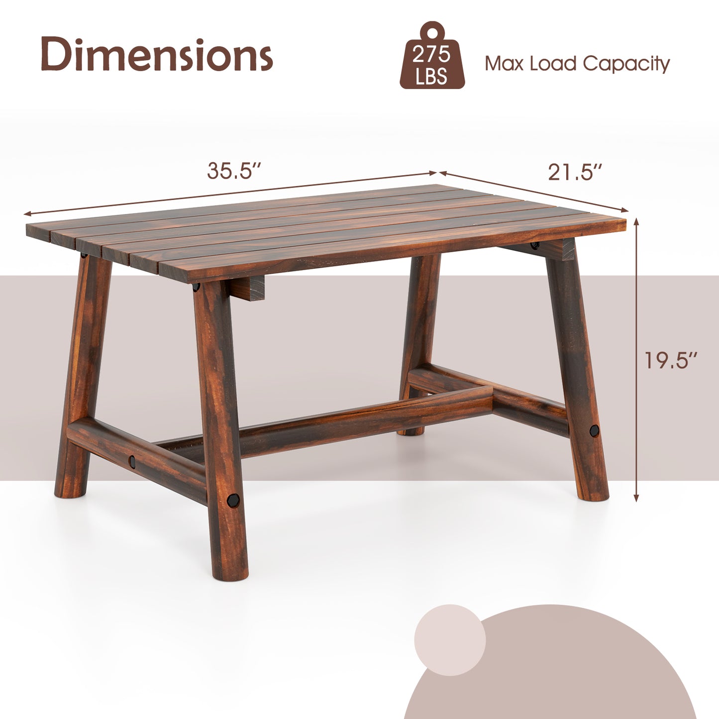 Solid Wood Patio Coffee Table with Slatted Tabletop