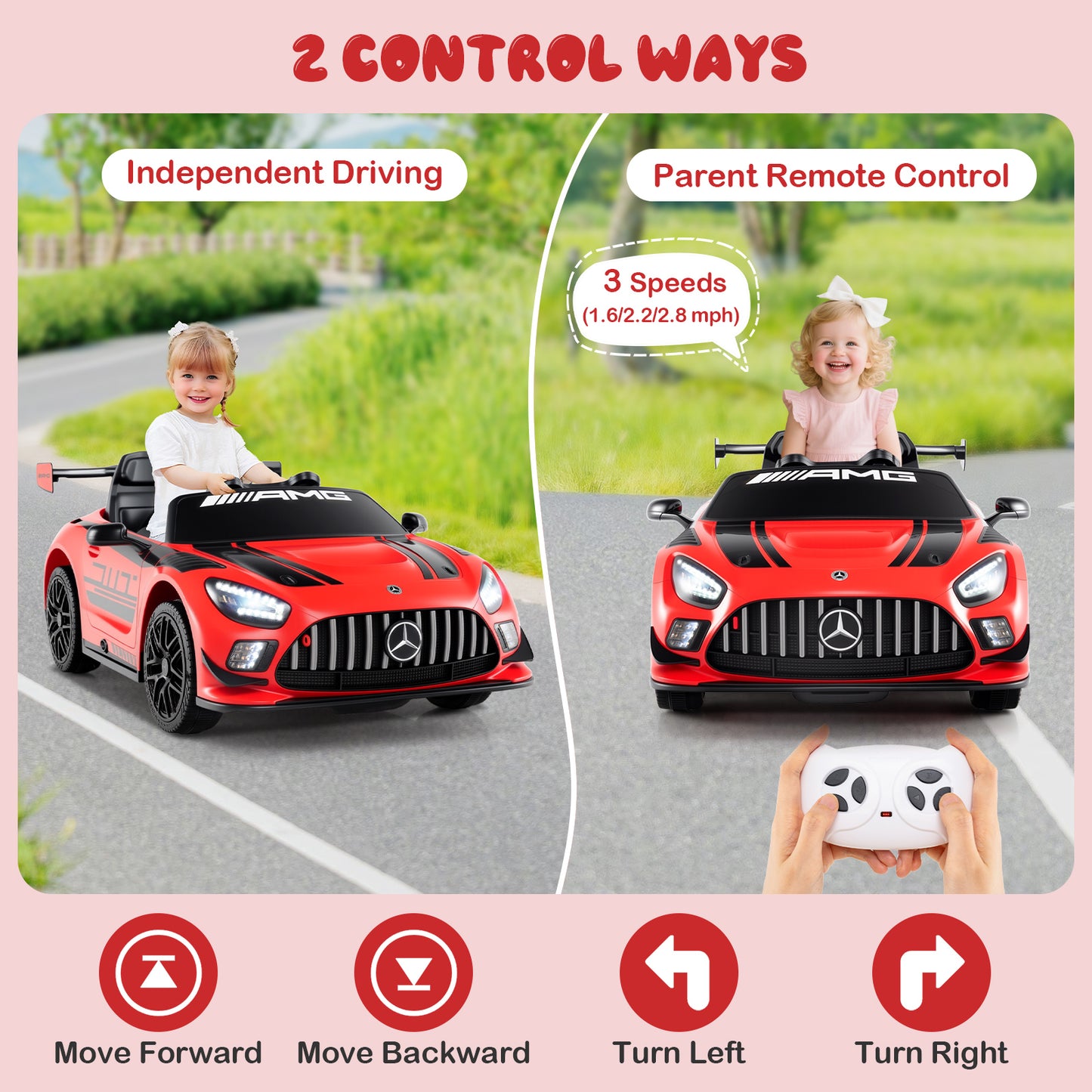 12V Kids Ride-On Car Mercedes-AMG GT3 Licensed with Adjustable Speed-Red