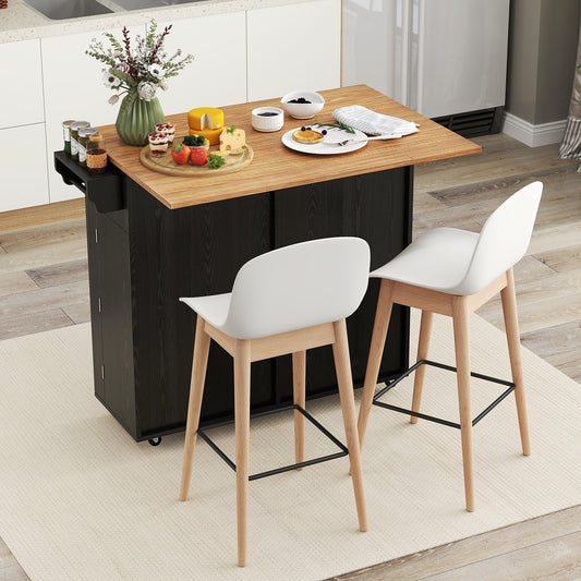 Rolling Kitchen Island with Trash Can Cabinet and Rubber Universal Wheels