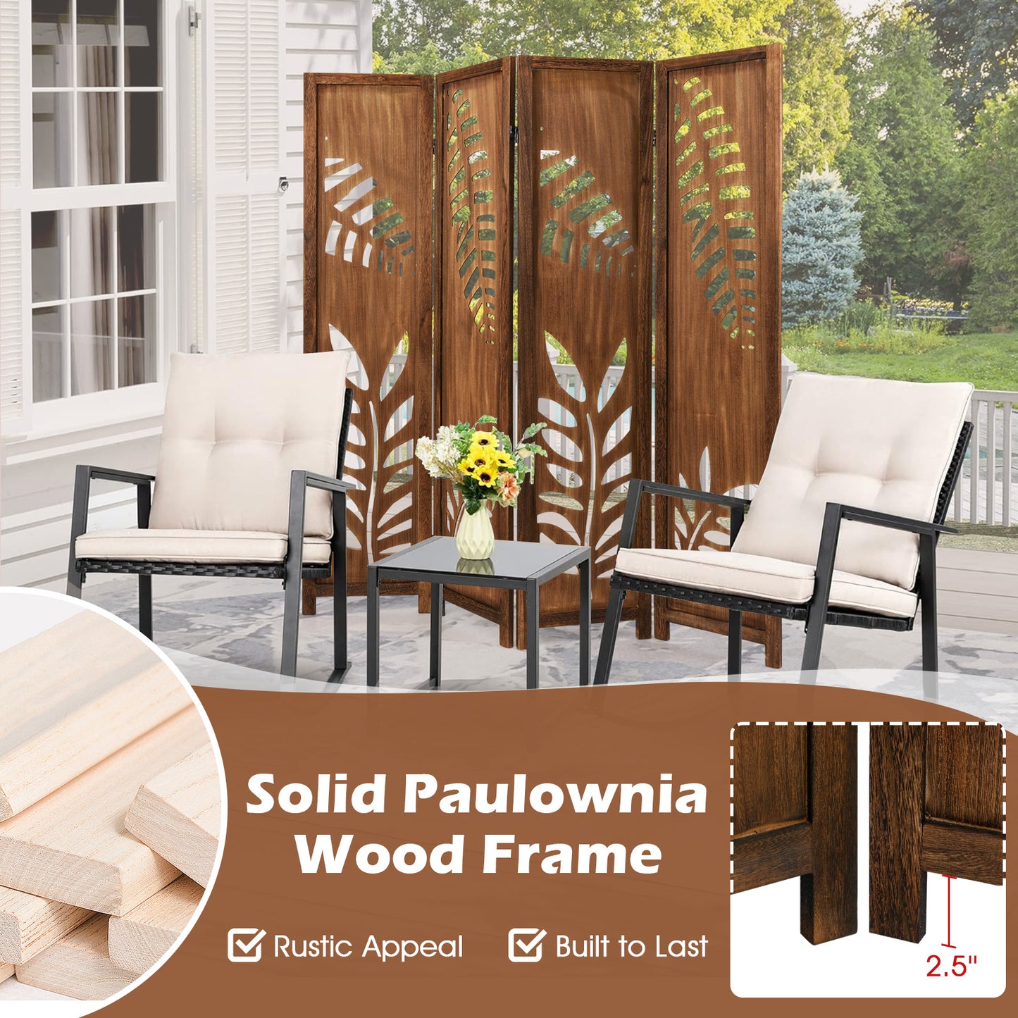 Room Divider 5.6 FT Folding Partition Stand with Double Action Metal Hinges-4 Panel