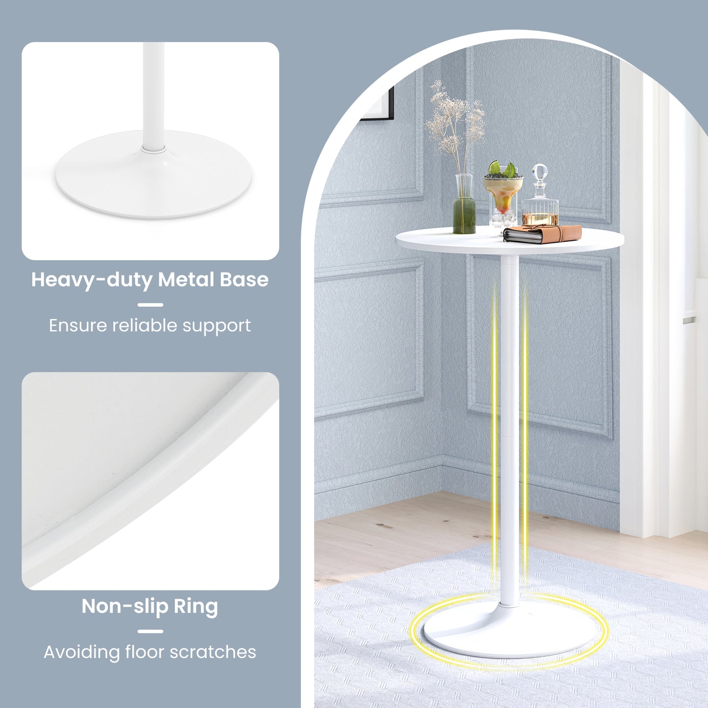 Round Bistro Table 40 Inch Bar Height Tall Coffee Cocktail Table-Set of 1
