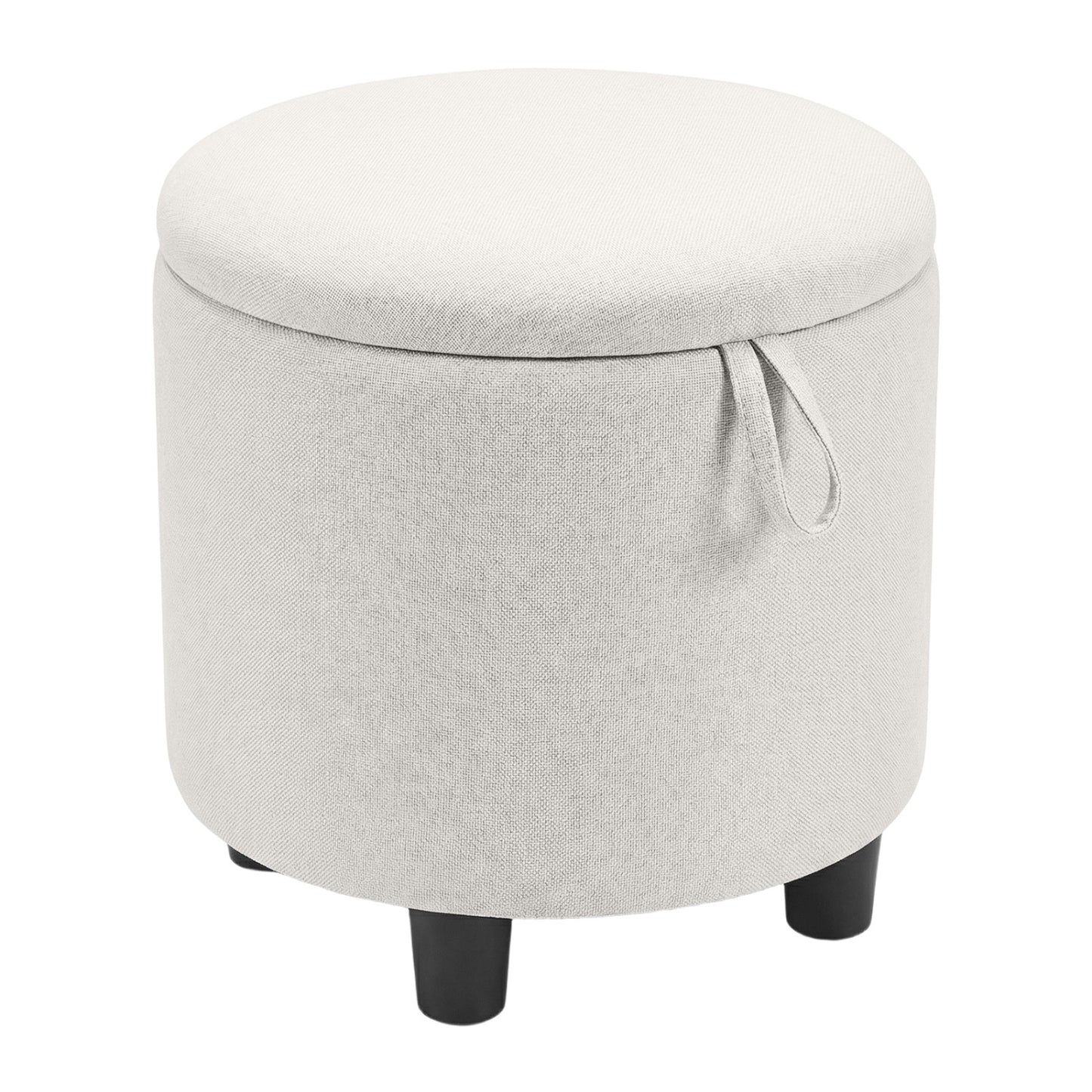 Round Storage Ottoman Linen Fabric Upholstered Footrest Stool-Beige