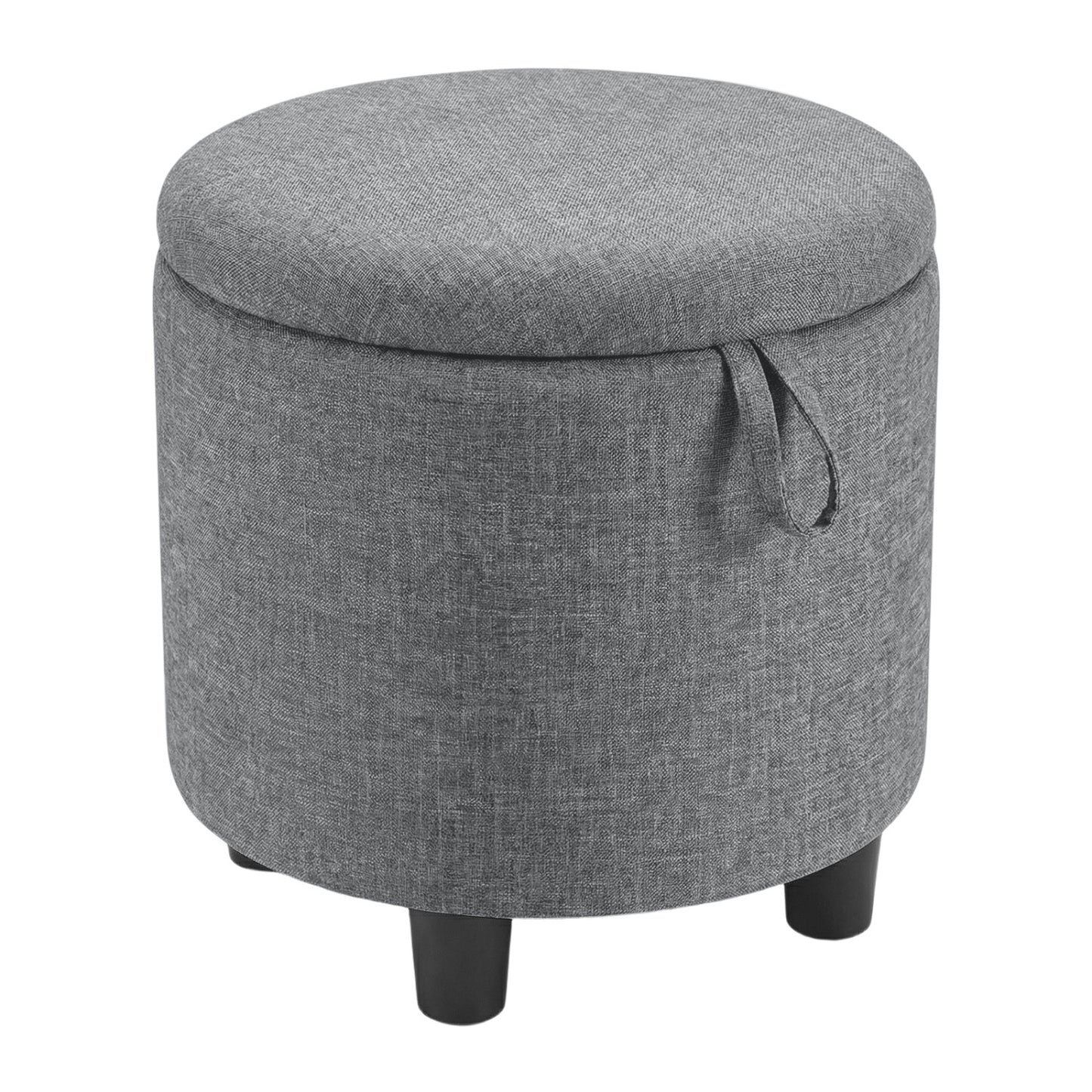 Round Storage Ottoman Linen Fabric Upholstered Footrest Stool-Gray