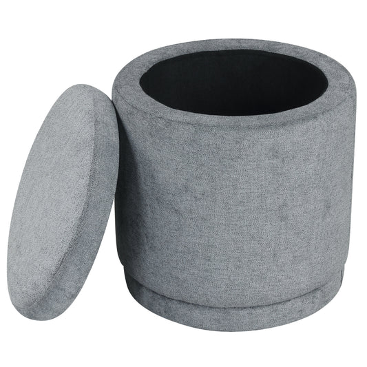 Round Storage Ottoman Foot Rest with Removable Lid and Acacia Wood Frame