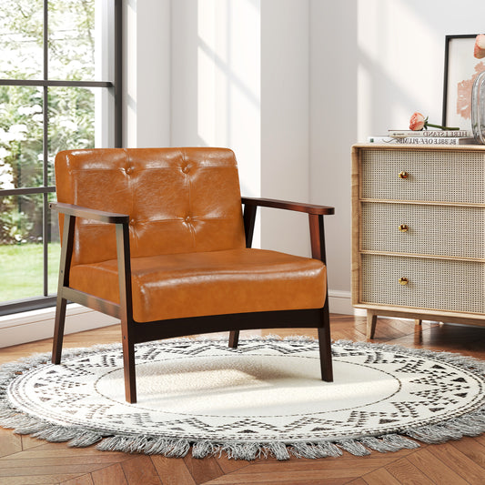 Rubber Wood Frame Accent Chair with Armrest for Living Room-Walnut