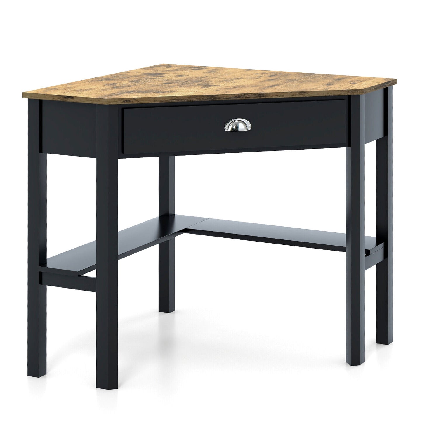 Corner Wooden Piece Laptop Computer Desk-Coffee - Rustic Brown