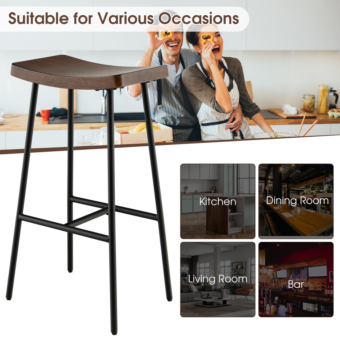 29 Inch Industrial Saddle Bar Stool with Metal Legs-29 inches