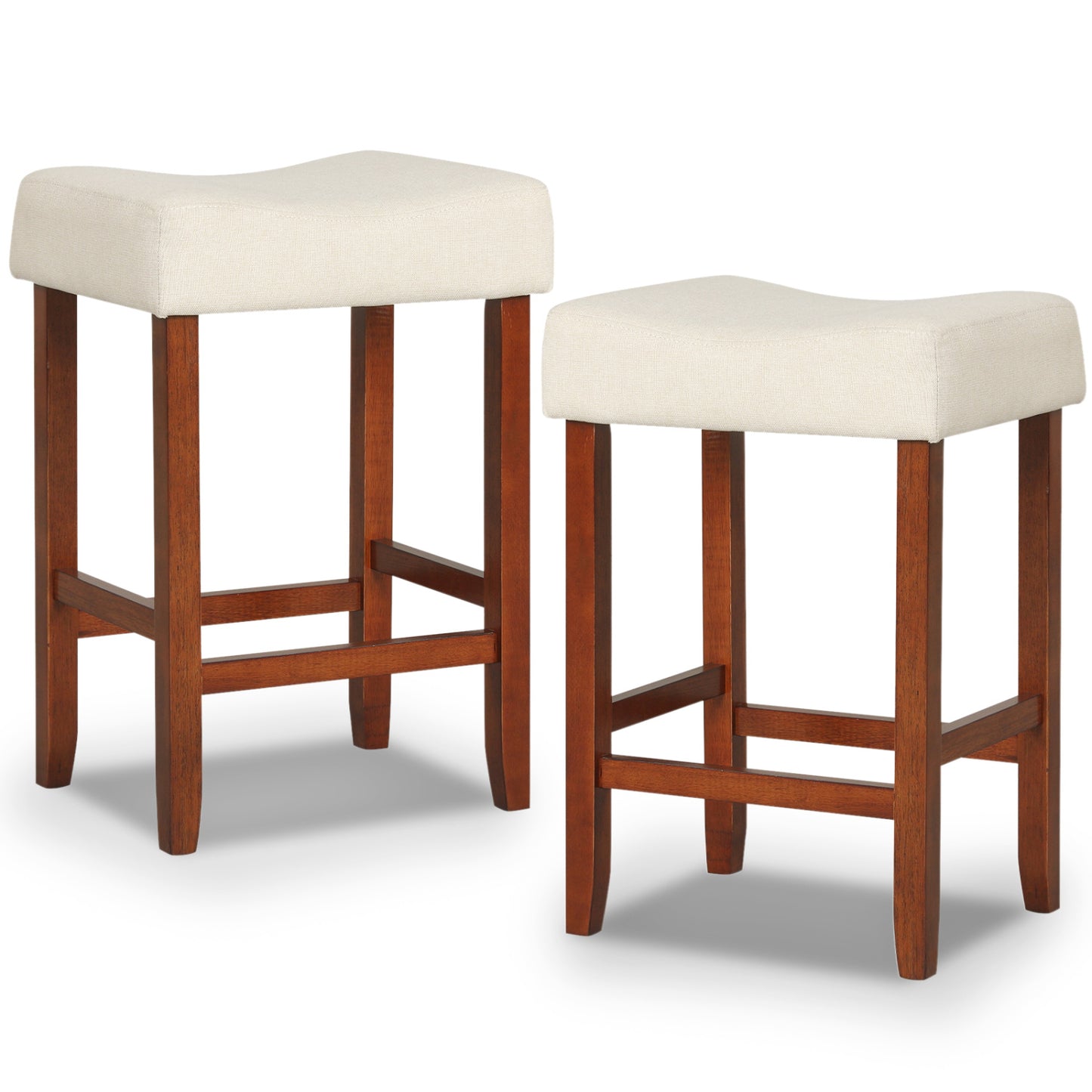 Set of 2 24 Inch Bar Stool with Curved Seat Cushions-Beige - Off White