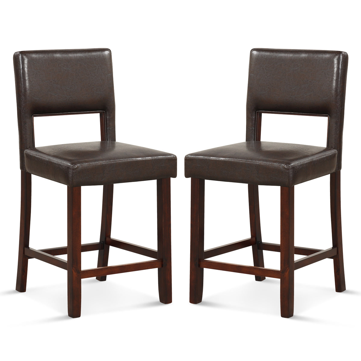 2 Piece Bar Chair Set with Hollowed Back and Rubber Wood Legs-Beige - Brown