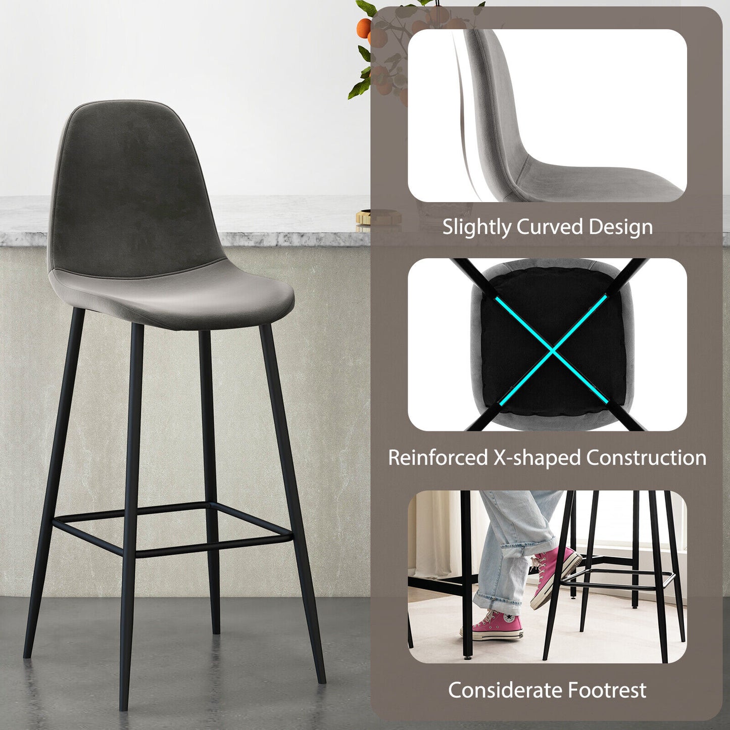 29.5 Inches High Back Bar Stools Set of 2-Dark Gray