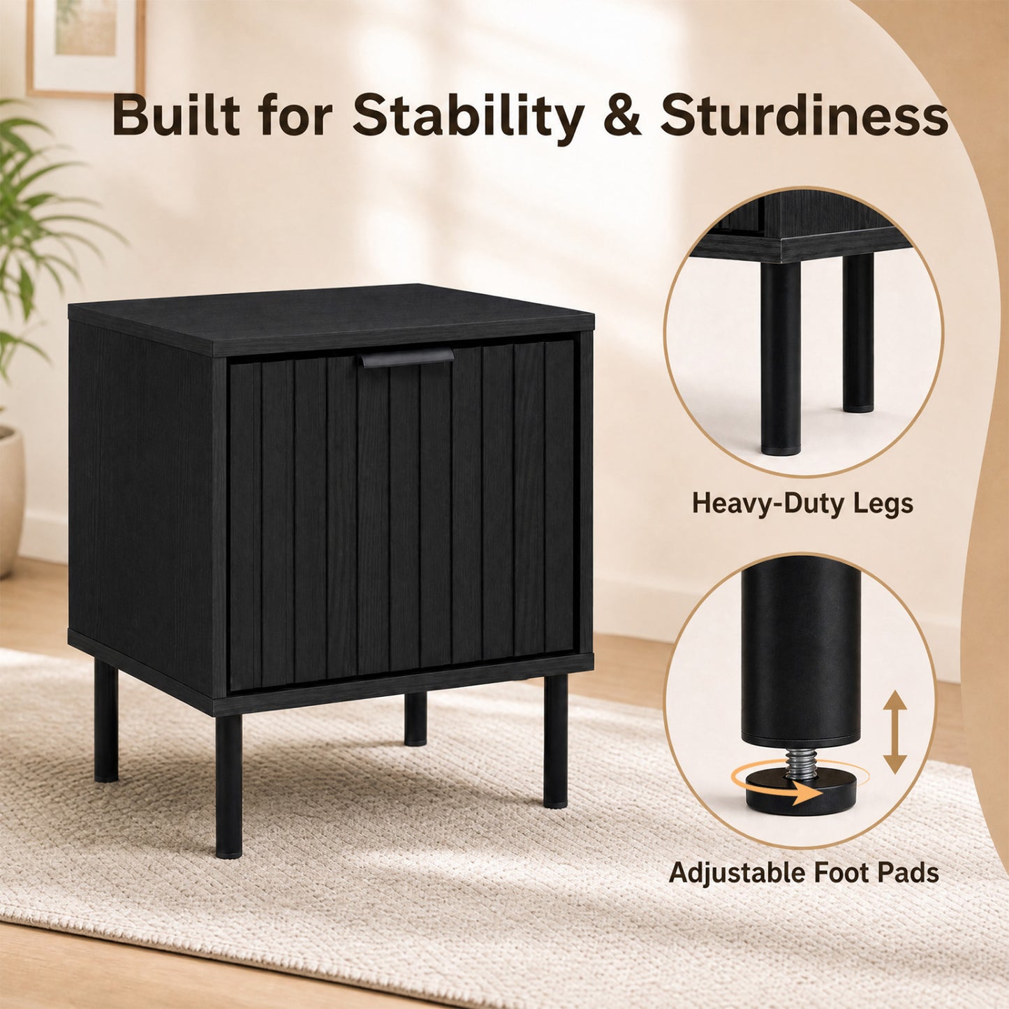 Modern Nightstand Set of 2 with Vertical Striped Drawer