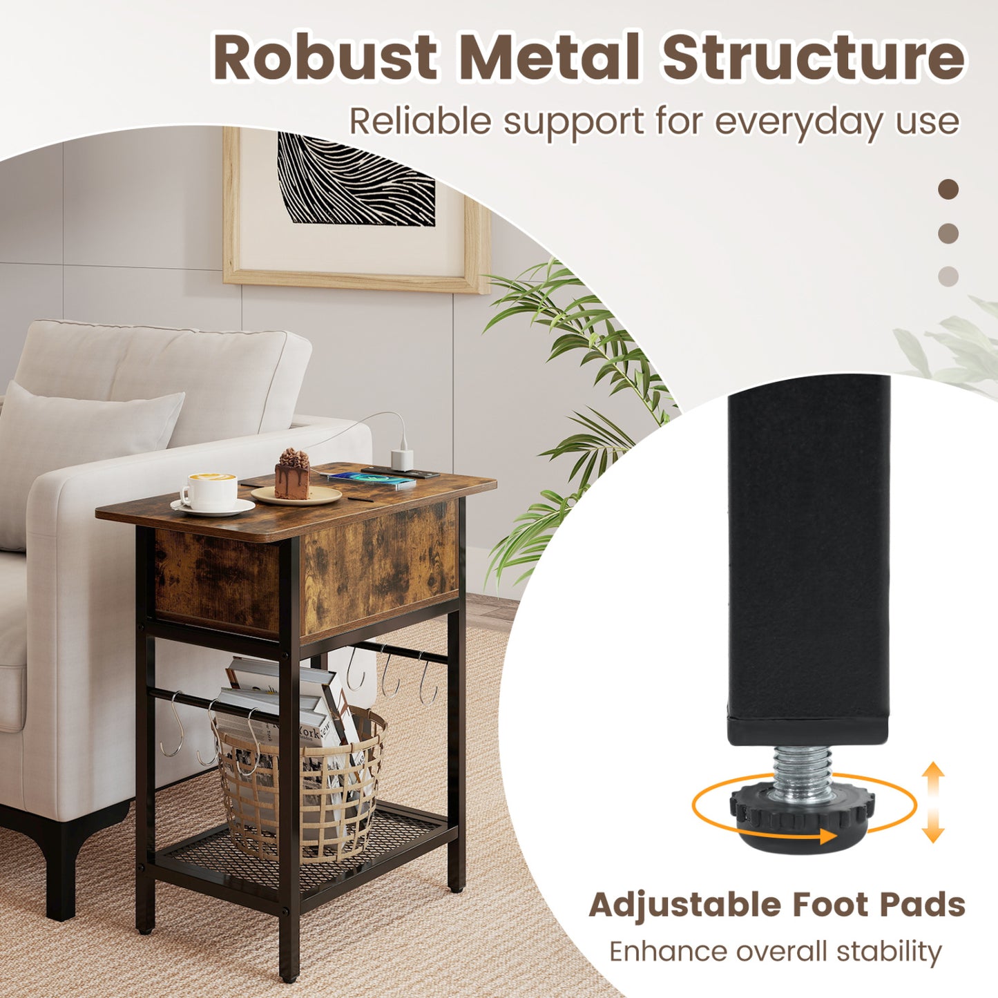 End Table Set with Charging Station & Hidden Compartment