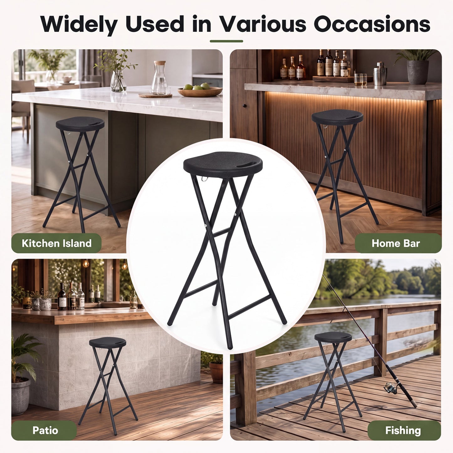 Folding Bar Stool Set of 2 - 27.5" Height with Carry Handle
