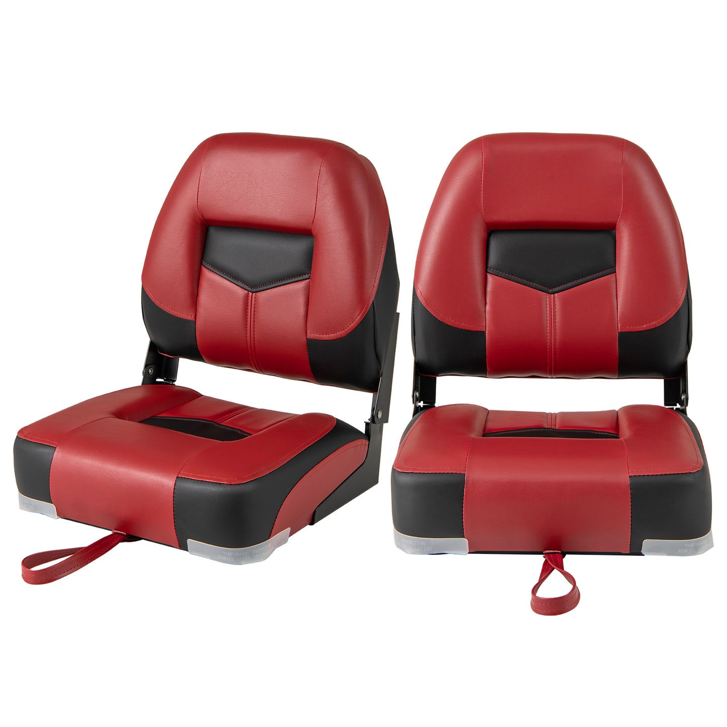 Set of 2 Folding Low Back Fishing Boat Seats with Stainless Steel Screws-Red - Red
