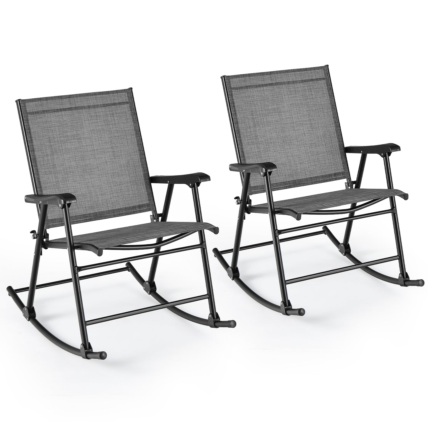 Folding Rocking Chair with Breathable Seat Fabric Set of 2-Black - Gray