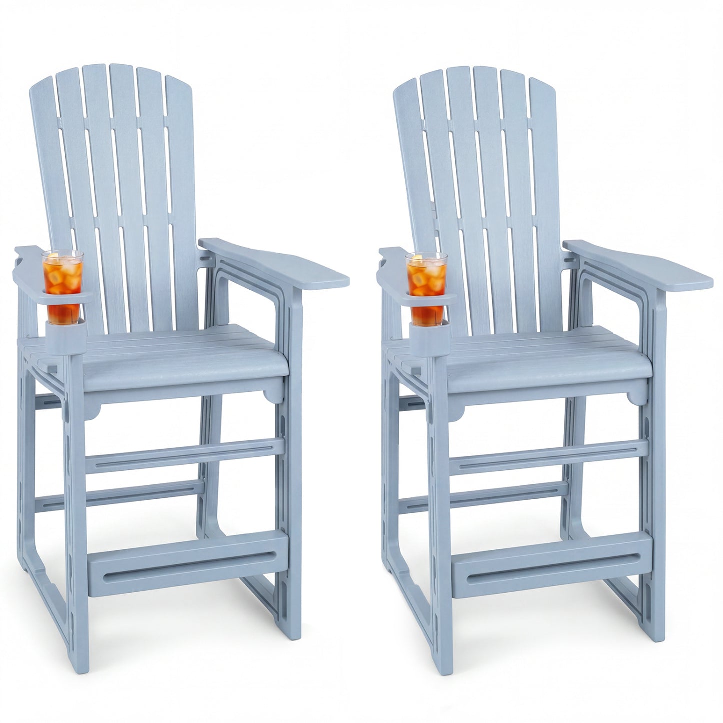Outdoor Bar Stool Set of 2 with Backrest and Armrests 29"