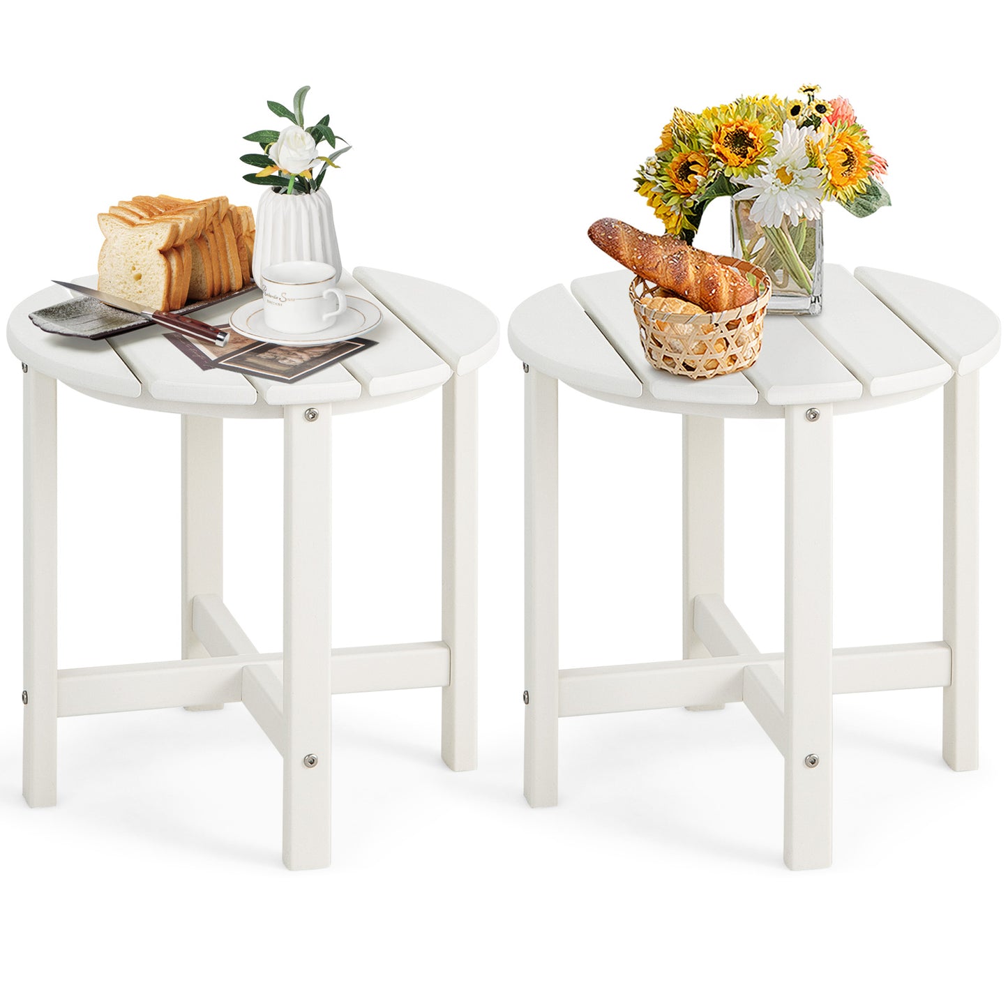 Set of 2 18 Inch Round Weather-Resistant Adirondack Side Tables-White - White