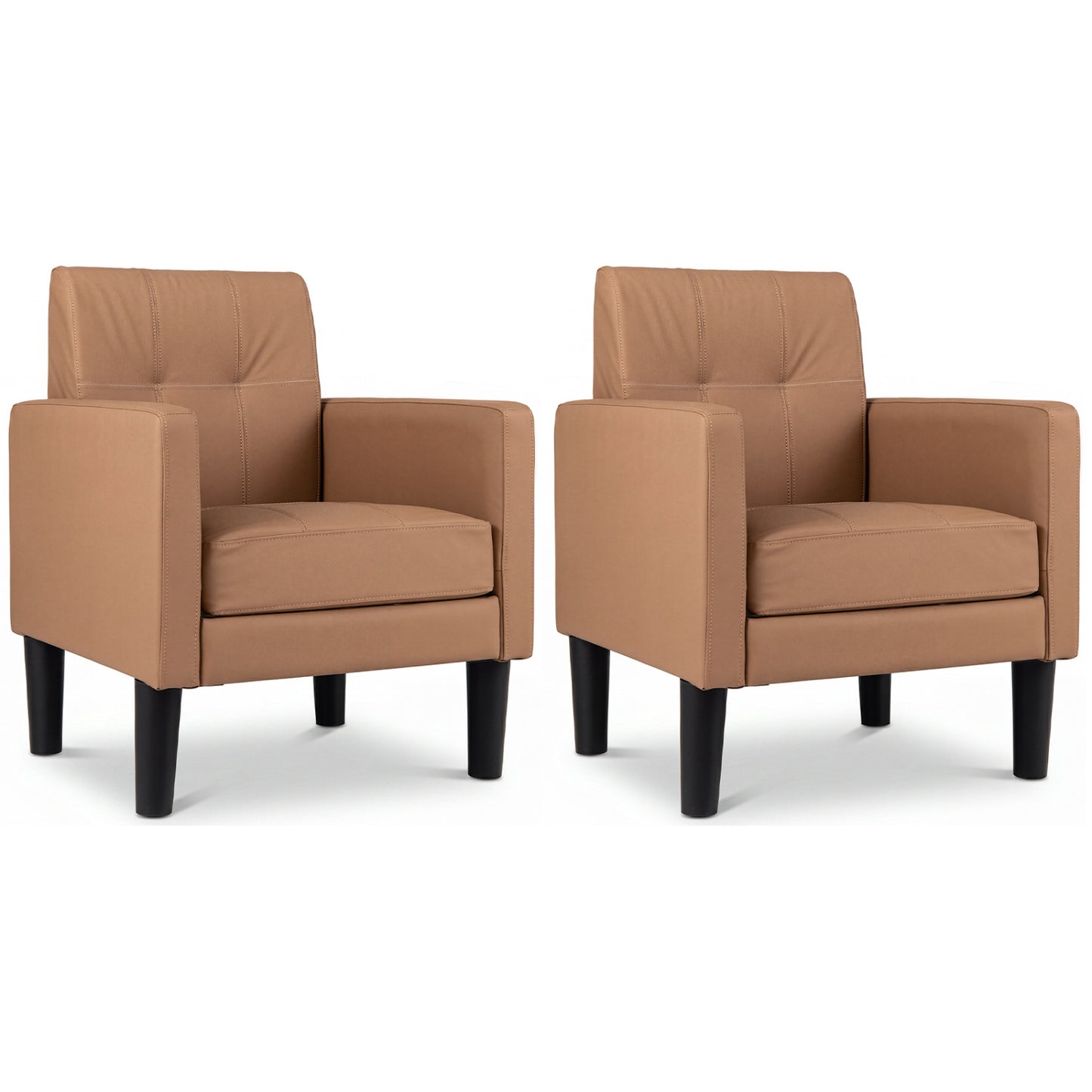 Modern Accent Chair Set with Removable Cushion, Brown PU Leather