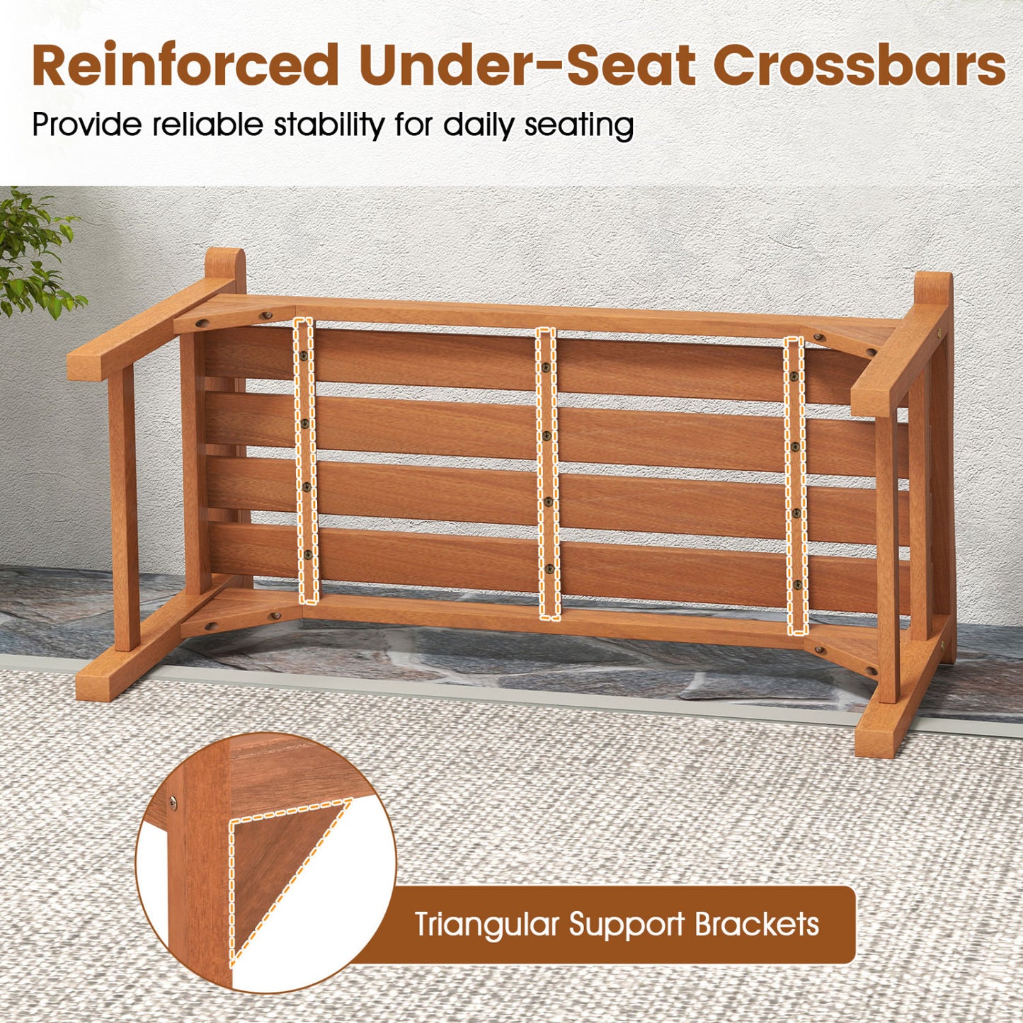 Solid Wood Backless Garden Bench Set with Support Handles