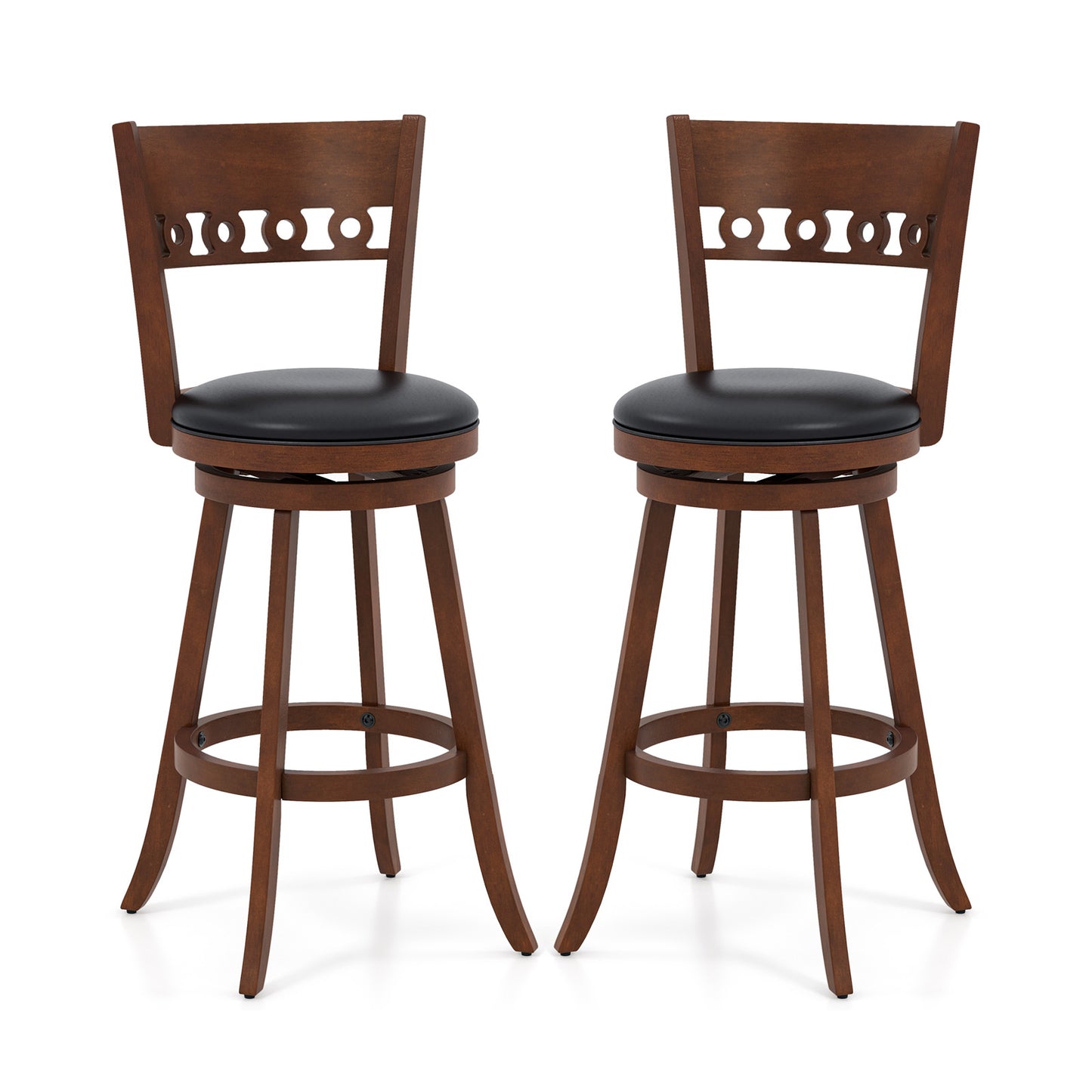 Set of 2 Swivel Bar Stools with Rubber Wood Frame-30.5 inches - 30.5 Inches