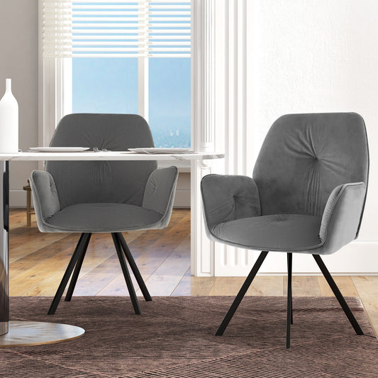 Set of 2 Swivel Accent Arm Chairs with Metal Legs and Wide Back-Gray