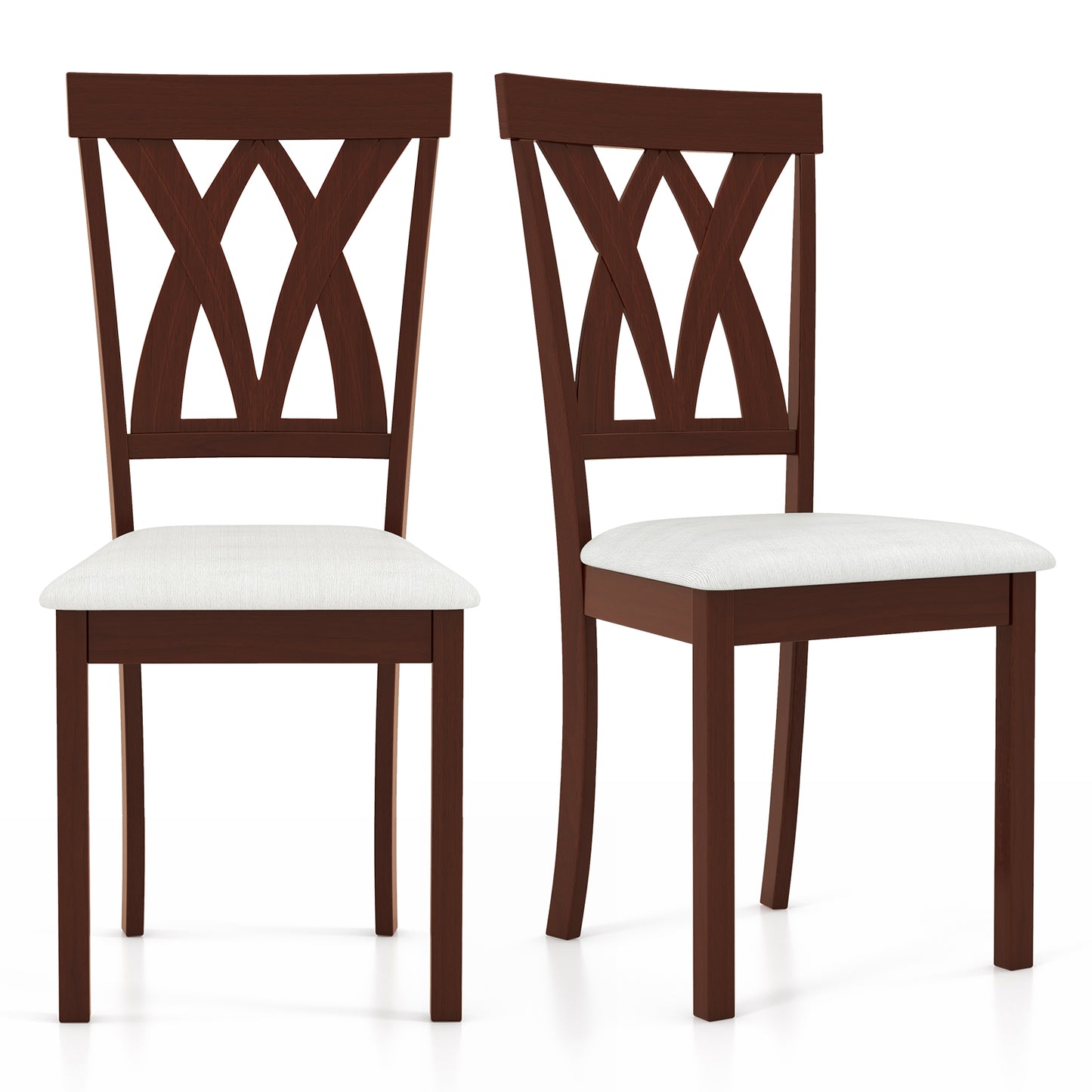 Set of 2 Wood Kitchen Chairs with Faux Leather Upholstered Seat-Gray - Beige