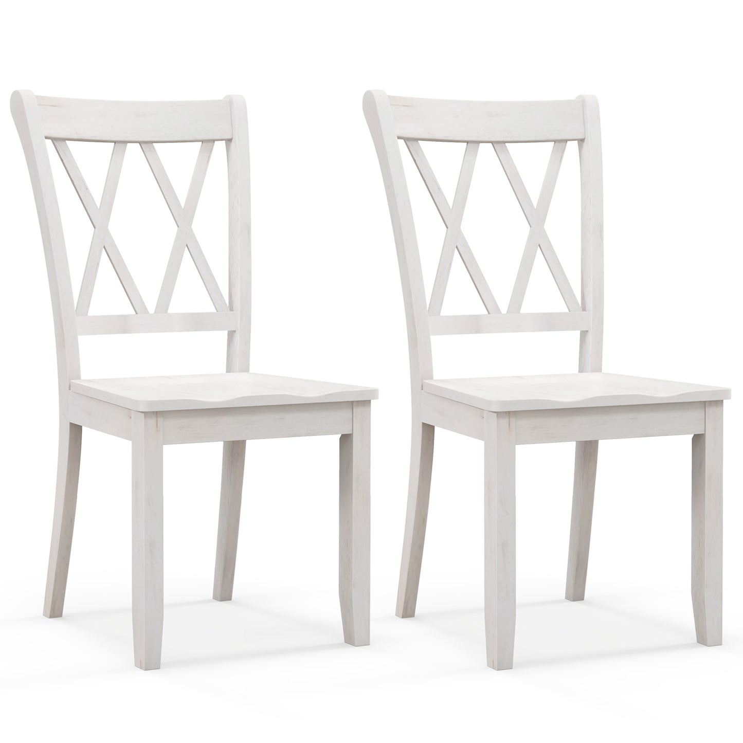 Set of 2 Wooden Dining Chairs Mid Century Farmhouse Retro Kitchen Chairs-Brown - White