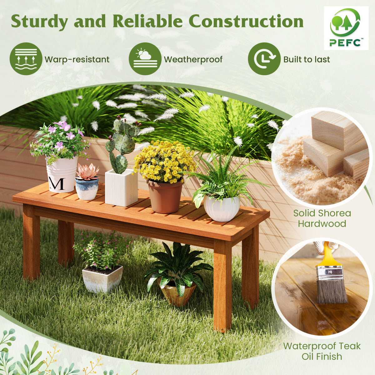 Wooden Plant Stand Set of 2 - Solid Shorea Hardwood
