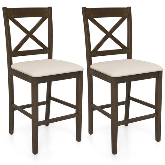 Set of 2 X-Back Bar Stools with Upholstered Cushioned Seats