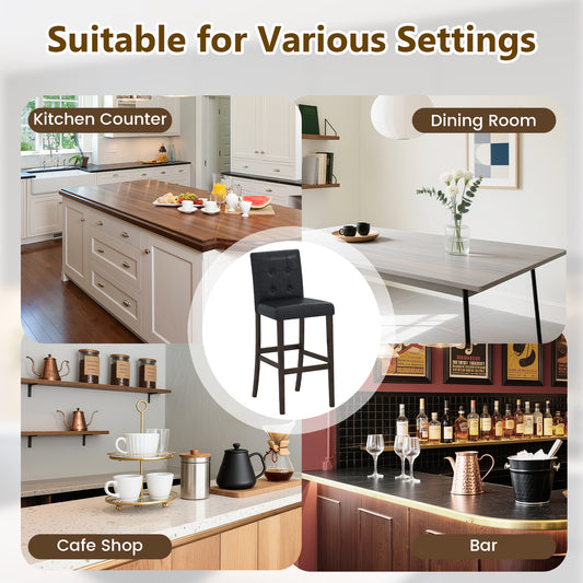 Set of 4 PVC Dining Leather Bar Stools with Solid Wood Legs-29 inch