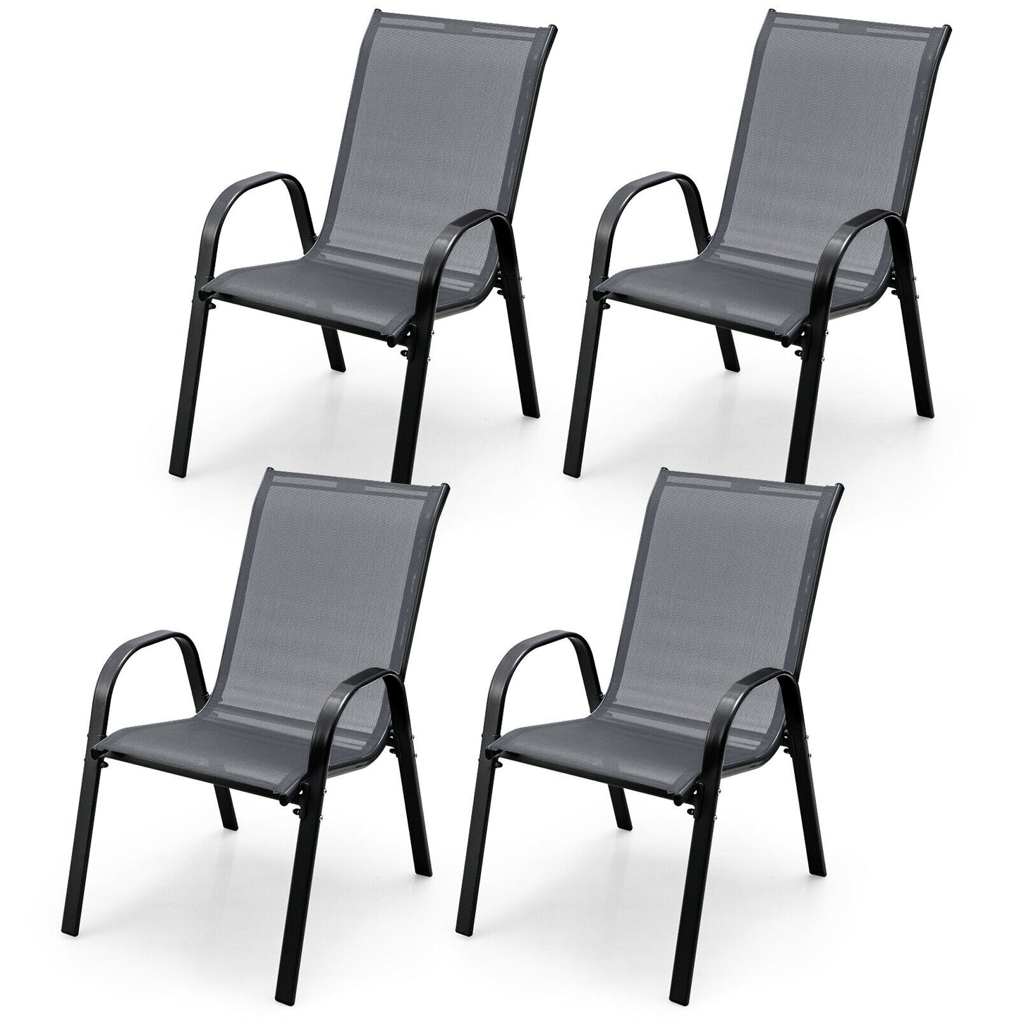 4 Pieces Stackable Patio Dining Chairs Set with Armrest-Brown - Gray