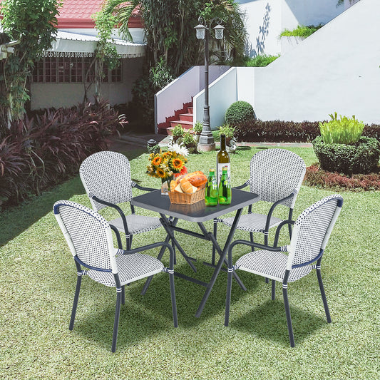 Set of 4 Patio Rattan Stackable Dining Chair with Armrest for Garden-White