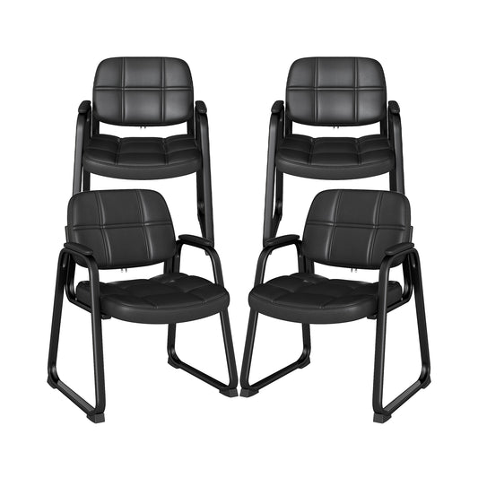 Set of 4 Upholstered Waiting Room Chair with Armrest and Ergonomic Backrest-Black
