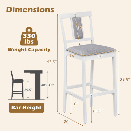 Set of 4 Upholstered Barstool 29.5 Inch Bar Height with Solid Rubber Wood Frame