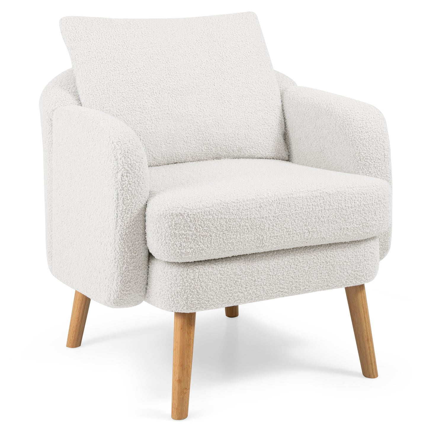 Sherpa Accent Chair Modern Living Room Chair with Seat Cushion-White - White