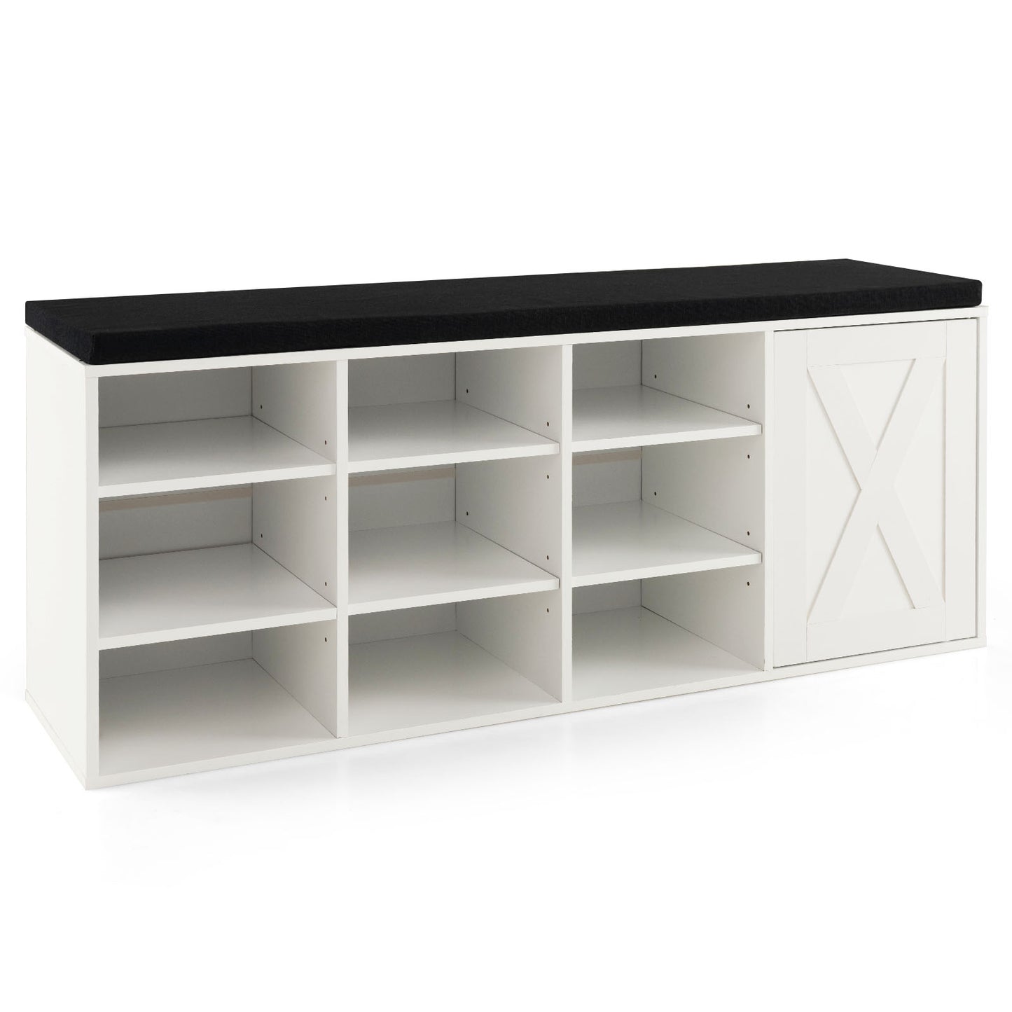 9-cube Shoe Bench with Adjustable Shelves and Removable Padded Cushion-Gray - White