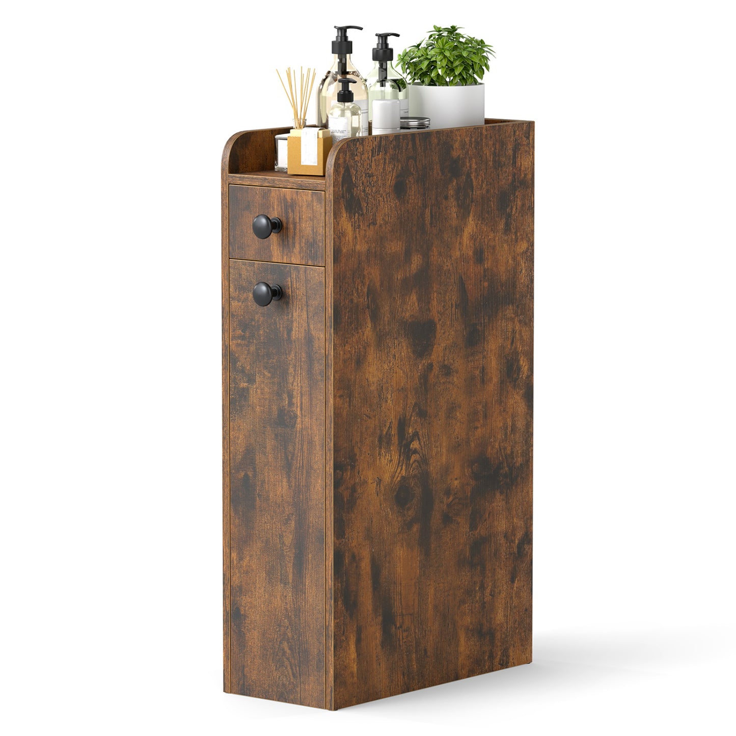 Small Bathroom Storage Cabinet 4-Tier with Slide Out Drawers on Casters-White - Brown