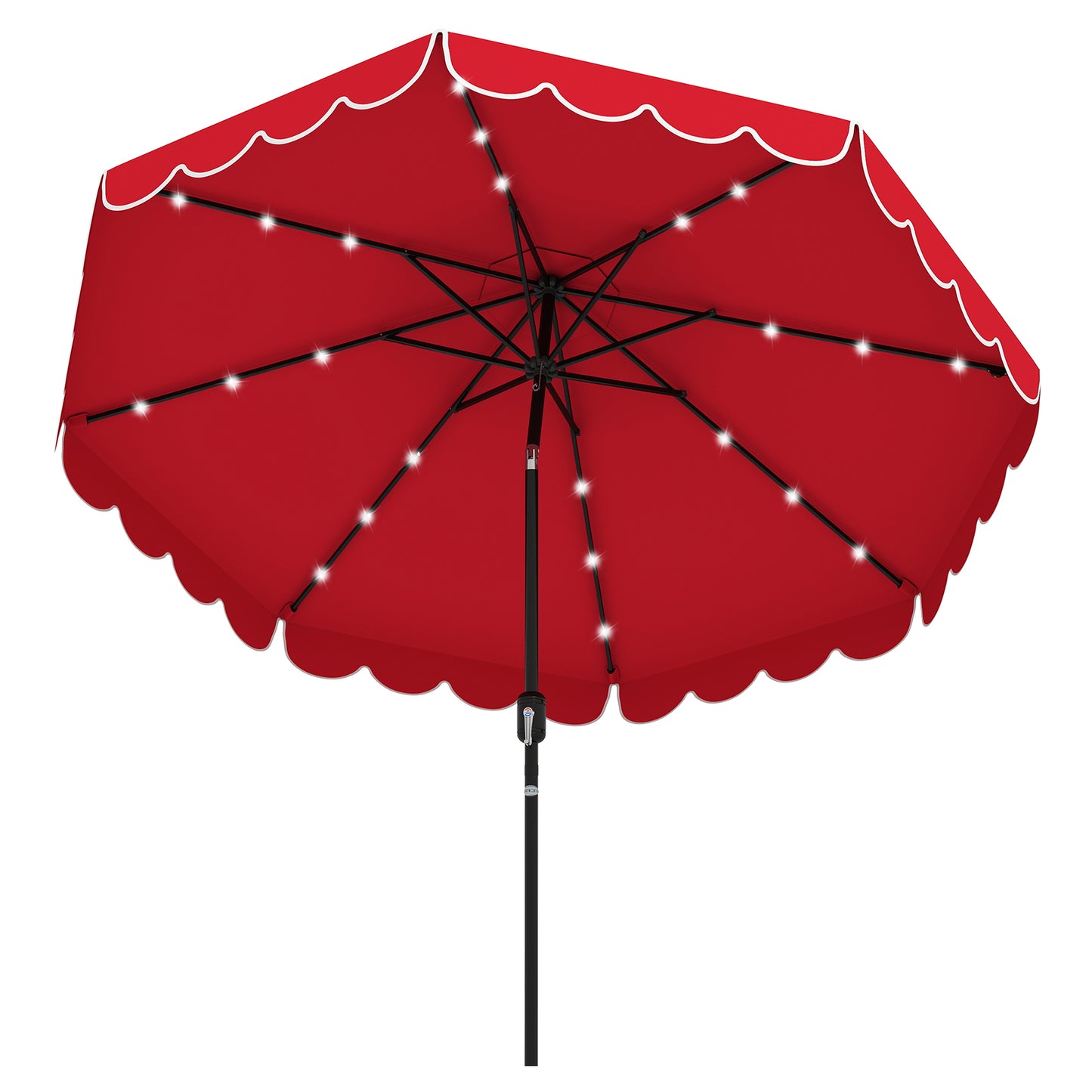 9.3 Feet Solar Patio Umbrella with 24 LED Lights Vented Top and Ruffles-Red - Red