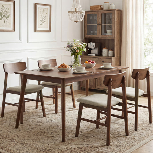 Solid Rubber Wood Dining Chairs Set of 4 with Curved Backrest
