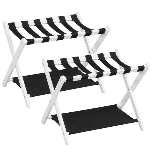Solid Rubberwood Folding Luggage Rack with Nylon Shelves Set of 2