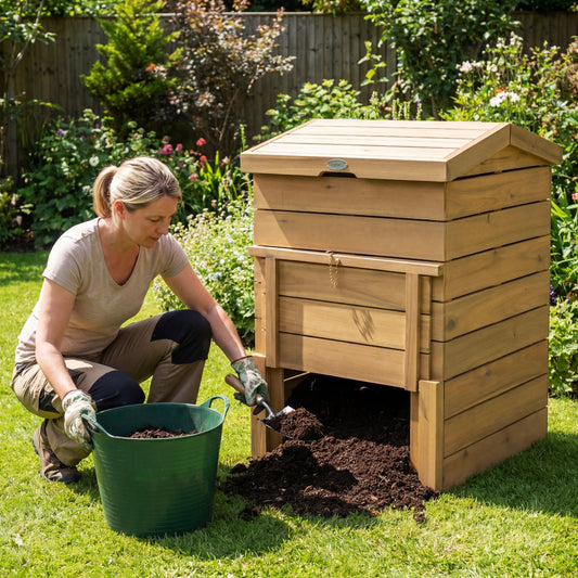 Solid Wood Compost Bin with Lockable Sliding Door and Flip